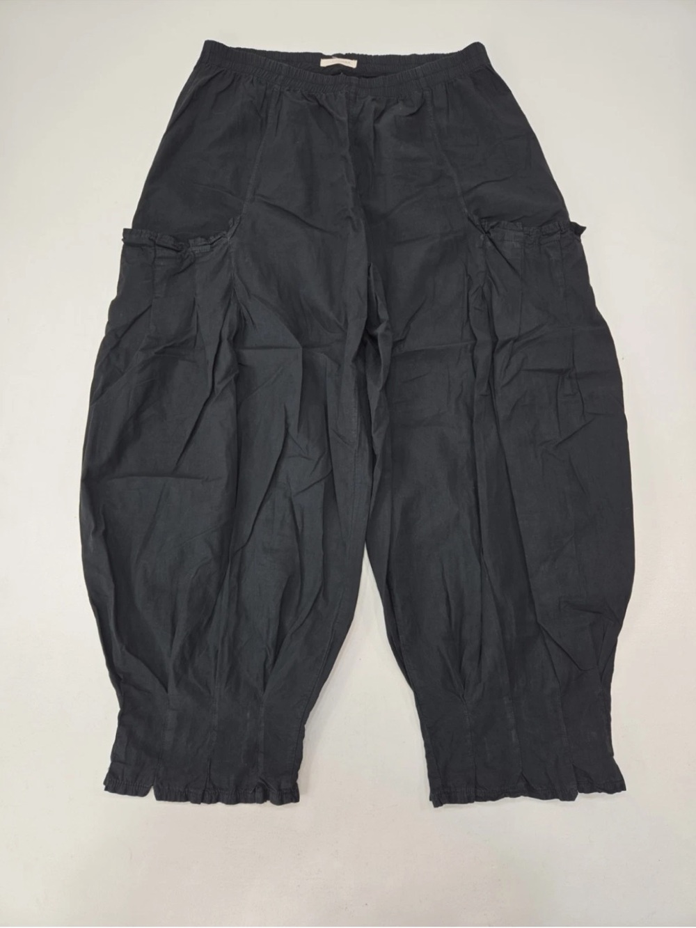 Luukaa Bloomer Baggy Cotton Bohemian Pants Black Cropped Pocket Size M Lagenlook